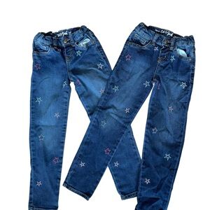 Set of 2- 5T Cat & Jack Kids Star Embroidered blue Jeans - multicolored stars